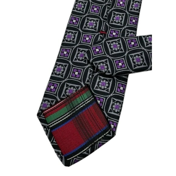 7 DOWNIE ST Men's 100% Silk Necktie LUXURY Tie Black Purple Geometric W:2.8" EUC - Picture 4 of 4